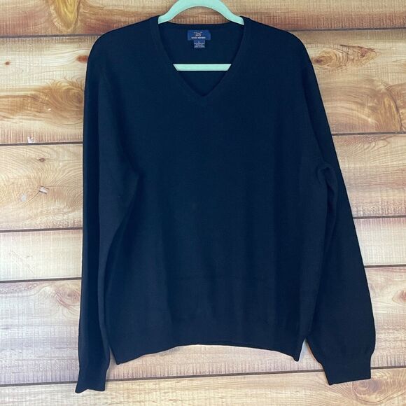 346 Brooks Brothers Mens 100% Merino‎ Wool Sweater Large Knit Pullover Black - Picture 1 of 7